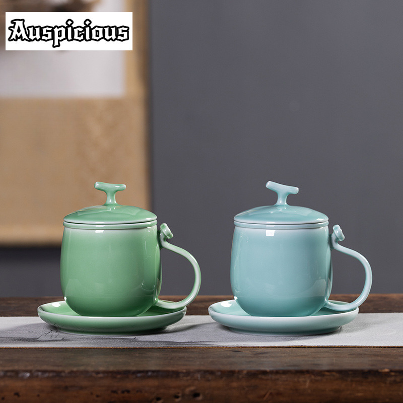 Celadon Ceramic Cup - 400 мл лазурный Longquan Celadon фильтр,