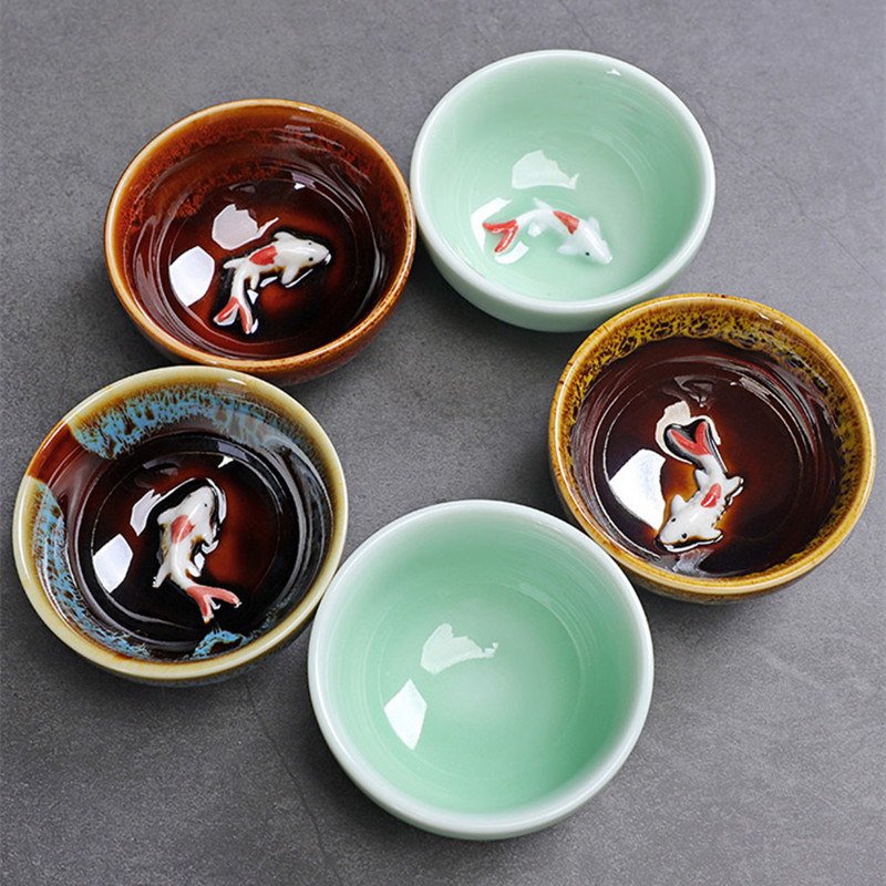 Celadon Ceramic Cup - Милая чашка с рыбой Celadon, чайная